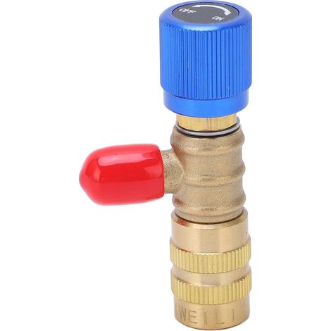 Valve de charge de réfrigérant en laiton, adaptateur de sécurité à filetage 1/4 po pour R22 R410 R134A R404. (1/5)