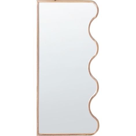 Espejo de pared moderno colgante decorativo 150 x 69 cm marco de madera forma irregular madera clara Murat
