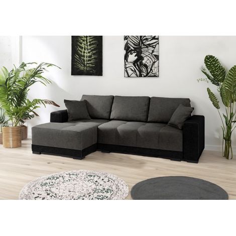 Canapé d'angle convertible DALLIA angle gauche gris et noir
