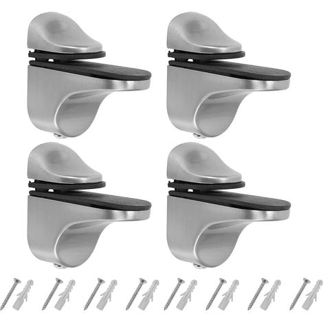 Support D'étagère en Verre Réglable, 4 Pièces Support Etagere Verre, Pince Verre Réglables en Alliage de Zinc pour Étagère en Bois/Verre de 2 à 23 mm Épaisseur (Argent C) (1/5)