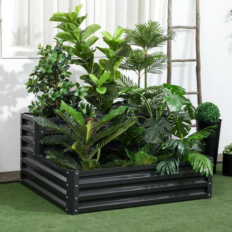 Carré potager de jardin fond ouvert 2 étages pour herbes légumes fruits fleurs 120 x 101 x 58 cm foncé gris