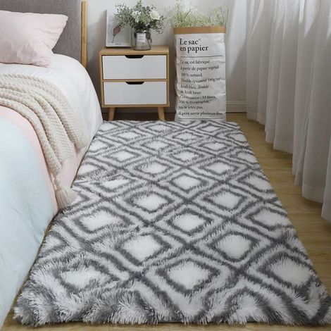 Tapis de Salon Shaggy 160 x 230cm Motif en Maille Gris-Blanc