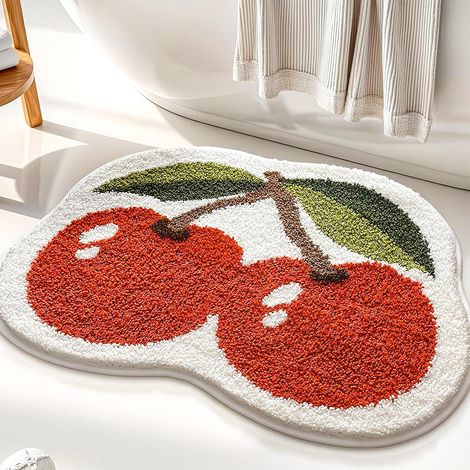 Tapis de Bain Fluffy Flock Rouge, Antidérapant et Absorbant Tapis pour Douche, Doux Paillasson de Salle de Bains 45x55cm (1/5)
