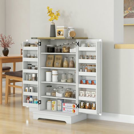 Armoire à garde-manger 60x40x104 cm crème de cuisine avec 2 portes, 16 étagères et étagère réglable pour salle à manger, salon