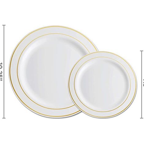 Assiettes de service et dessert incassables à bord argenté, lot de 25 pièces, vaisselle élégante pour repas et fêtes (1/3)