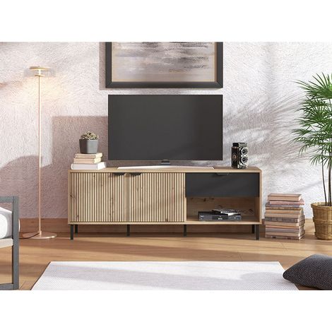 Mueble para TV Preone, 1 cajón, 2 estantes, 2 puertas, 150.5x40x54.5h cm Roble Nodo Marrón (1/5)