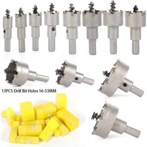 Lot de 13 emporte-pièces en alliage en métal dur pour scie cloche 16 mm 53 mm (1/5)