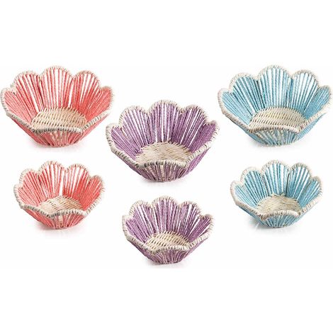 Cestini a forma di fiore realizzati in carta intrecciata colorata in set da due pezzi, set da 3 pezzi, Grande: Ø 31,5 cm x 10H