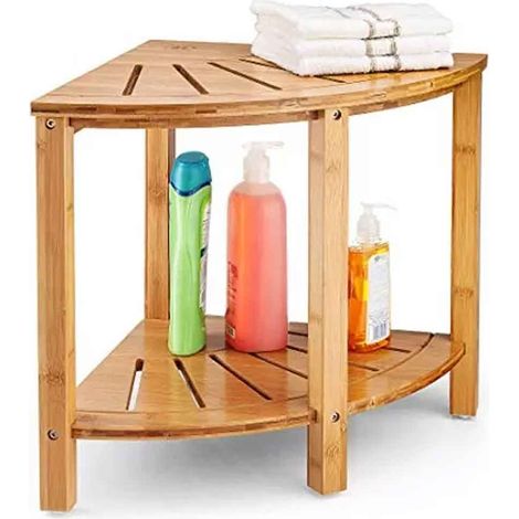 Tavolino Angolare Bagno Bambu Scaffale Sgabello Angolo 2 Ripiani Multiuso