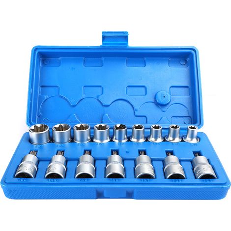 Lot de 16 douilles hexagonales 1/2 pouce, embouts étoile mâle type T et femelle type E, outil de réparation (1/5)