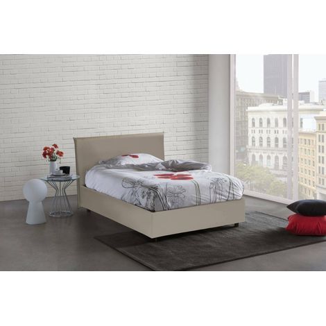 Talamo Italia Cama de plaza y media Ascenza, Cama contenedor con tapizado en ecopiel, 100% Made in Italy, Apertura frontal, con colchón Cm 120x190 incluido, Tórtola, con embalaje reforzado (1/4)
