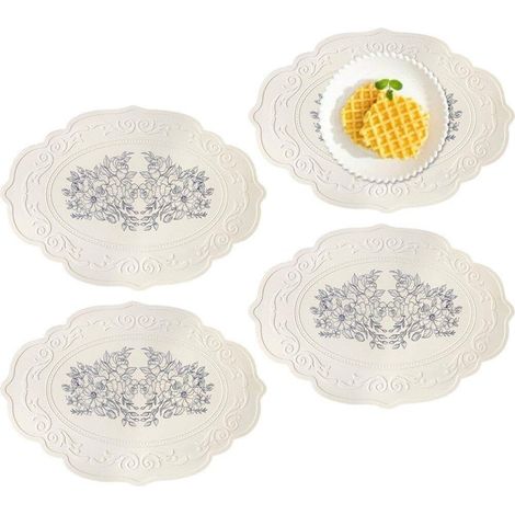 Tapis De Salle À Manger en Silicone, 4 Pièces, Tampons De Vaisselle Sculptés, Tapis De Table À Motif Rétro, Multi-usages, Résistants À Chaleur, Dessous De Verre pour Cuisine (1/5)