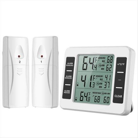 1 Thermomètre numérique sans fil, 2 capteurs, alarme sonore, portée 100m, pour réfrigérateur et congélateur (1/5)
