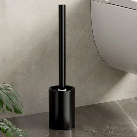 (Noir) Porte-brosse de toilette en aluminium pour salle de bain, aucun perçage requis. (1/5)
