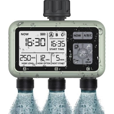 1 programmatore di irrigazione, 3 zone indipendenti, timer automatico e manuale, ritardo pioggia, giardino, prato (1/5)