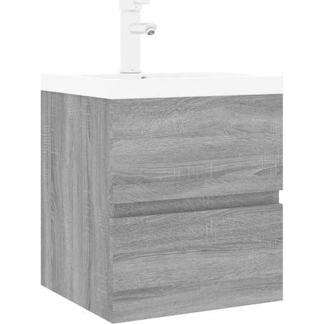 Meuble lavabo avec bassin intégré 41 x 38,5 x 45 cm bois d'ingénierie gris