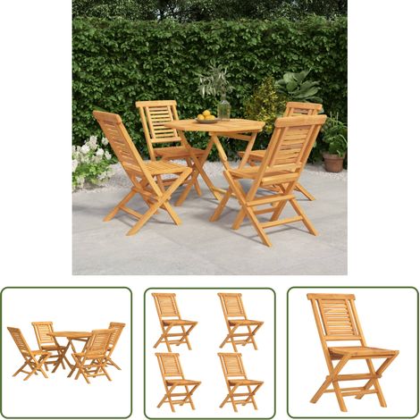 The Living Store 5-tlg. Garten-Essgruppe Massivholz Teak - Holztisch - Gartentisch - Essgruppe - Gartenmöbel - Teakholz (1/5)