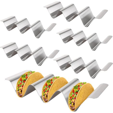 Lot de 6 Support Tacos, Acier Inoxydable, Forme U, Poignées Pratiques, Pour Tortilla, Burritos, Cuisine