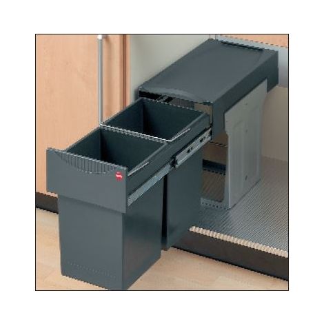Poubelle de cuisine tri sélectif 2 bacs encastrable sous évier 30L (15+15) Hailo AS Tandem (1/2)