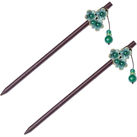 2 Pieces Retro Green Pearl Hair Clips, Stick (1/5)
