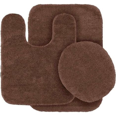Ensemble de salle de bain 3 pièces comprenant : 1 tapis contour, 1 couvre-abattant de toilette, 1 tapis de bain antidérapant avec envers en caoutchouc, coloris taupe uni n° 6
