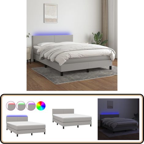 Boxspringbett mit Matratze & LED Hellgrau 140x200 cm Stoff - Boxspringbett - Doppelbett - Schlafraumgestaltung - Bettenausstattung - Lattenrost