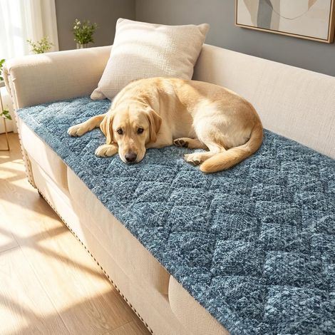 Washable Chenille Sofa Cover - Non-Slip Sofa Cover, Universal Furniture Protector for Living Room, Suitable for Dogs, Cats and Children (Blue, 71x210cm) (1/5)
