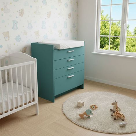 Cassettiera Fasciatoio Moderna con Cassetti - Verde Petrolio (1/5)