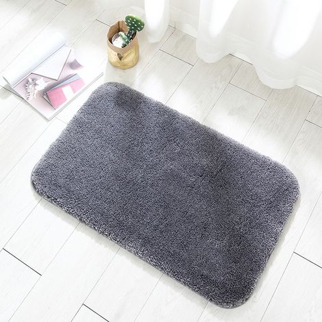 Tapis de bain en peluche antidérapant et absorbant l'eau, fabriqué en microfibre (gris foncé, 50 x 80 cm) (1/3)