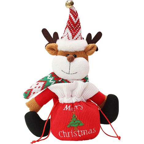 Weihnachtsdekorationen, gestrickte Stoffpuppe mit Kopf, Händen und Füßen, Apfelbeutel mit Kordelzug, Geschenktüte für einen alten Mann (Rentier). (1/2)