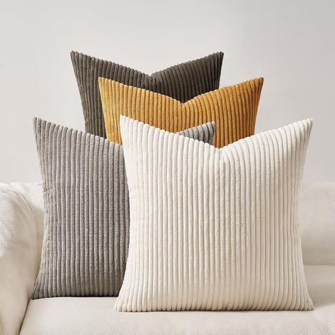 Set of 4 Cushion Covers, Yellow and Brown Corduroy, Gradient Stripe Pattern, Living Room/Bedroom Decoration (1/5)