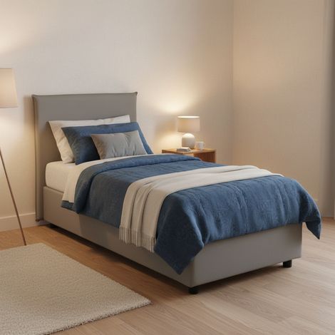 Talamo Italia Letto singolo Bruna, Letto contenitore con rivestimento in tessuto, 100% Made in Italy, Apertura frontale, adatto per materasso Cm 80x190, Grigio, con imballo rinforzato (1/5)