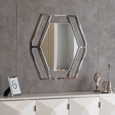 Specchiera esagonale Enzio in metallo cromato – Design moderno ed elegante per soggiorno e zona Living (1/5)