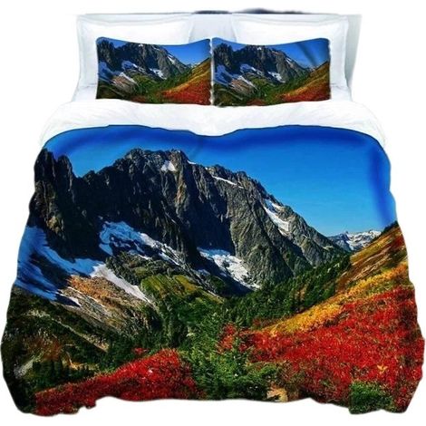 Housse de couette imprimée en 3D, Mountain20, 200x200cm, microfibre, fermeture éclair invisible, 2 taies d'oreiller (1/5)
