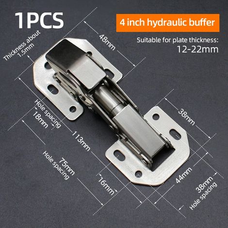 Charnière hydraulique 10 cm (1 pièce) - Fixation sans perçage pour portes de placards et armoires de cuisine - Vis incluses (1/5)