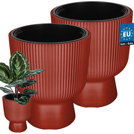 KOTARBAU® Lot de 2 Pot de Fleur - Pot Plastique Plante Ø 29 cm - avec Bac Intérieur -  Pot de Jardin - Pot de Fleur Exterieur -  H : 36 cm - PVC - Cuivré - Nervuré (1/4)