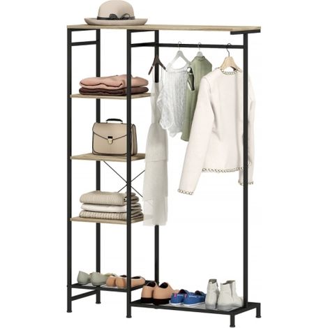 Portemanteau, Penderie avec Tringle à Vêtements, Étagère à Chaussures Étagère anti-basculement Chêne