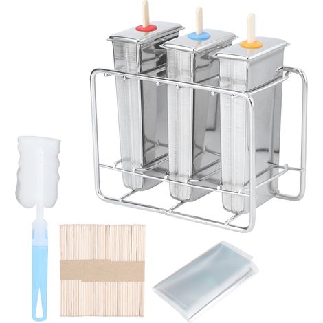 Lot DIY 3 pièces moule à crème glacée en acier inoxydable 304 avec support et brosse de nettoyage, outil de cuisine (1/5)