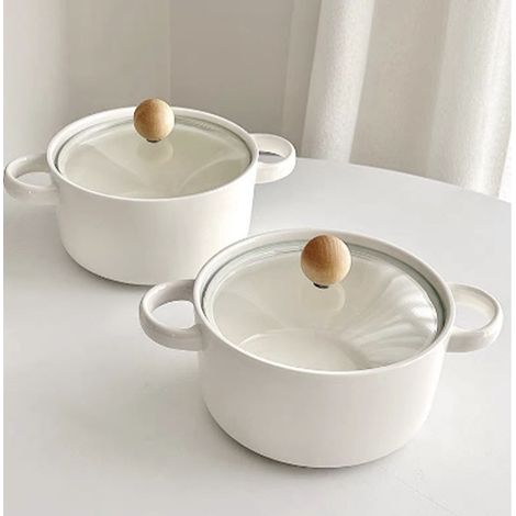 Bol en céramique avec anse et couvercle, idéal pour les étudiants et les familles, bol à soupe de 15 cm, bol à soupe de style nordique, petit bol à soupe familial. (1/5)