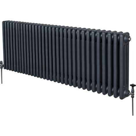 Radiador Tradicional Horizontal de 3 Columnas 600mm x 1462mm  Gris Antracita   Acero  Montado en pared  Kit de fijación y soportes  + Cepillo de limpieza GRATIS  Calefacción estufa calefactor