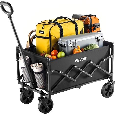 Chariot de Jardin Pliable, 120 L, Chariot de Transport Utilitaire Portable Robuste 102,06 kg avec Roues Tout-terrain, Poignée Réglable, pour Extérieur, Camping, Plage, Épicerie, Jardin, Noir (1/5)