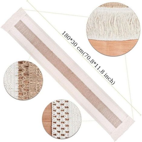 Chemin de table bohème - Unbrand - Macramé - 30x180 cm - Coton naturel et lin - Franges décoratives (1/5)