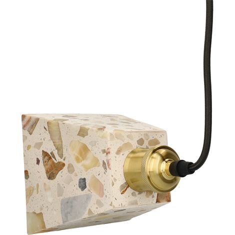 Jandei - Lámpara colgante granito blanco y dorado 15cm para bombilla E27