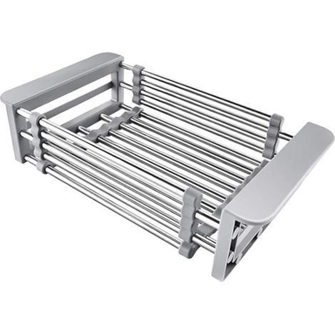 Egouttoir Vaisselle Extensible INOX - Panier Evier Cuisine Gris (1/5)