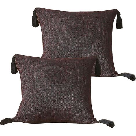 Set mit 2 Sofakissenbezügen aus Baumwolle und Hanf mit Quasten, ungefüllt – Schwarz und Rot