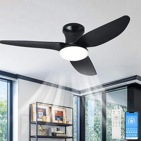 Ventilateur de plafond de 100 cm avec éclairage, contrôle par télécommande ou application, 6 vitesses de ventilation, minuterie (1/5)
