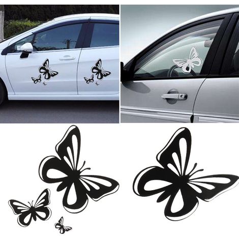 3er-Set Autoaufkleber mit Blumenmotiv und Schmetterlingsmotiv