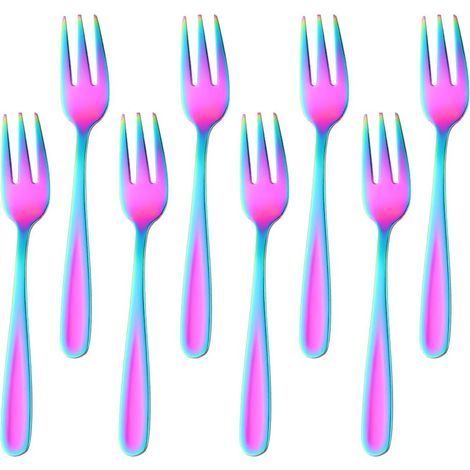 Fourchettes à gâteaux et desserts en acier inoxydable coloré, lot de 8. (1/5)