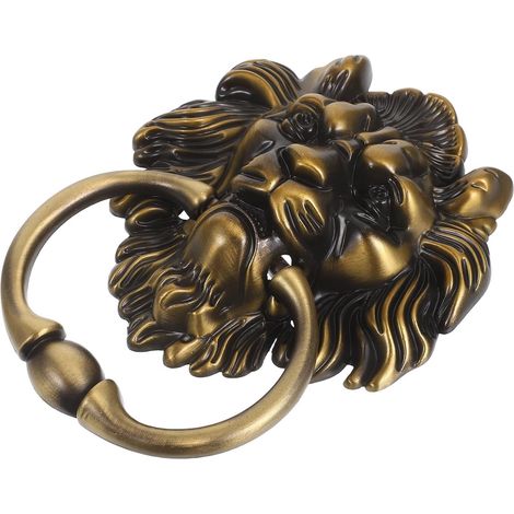 Poignée de Porte Lion Tête Décorative Zinc Antique Bronze Vert Anneau de Traction Ergonomique Rustique pour Porte Entrée Tiroir Meuble Style Chinois Traditionnel Moderne (1/5)