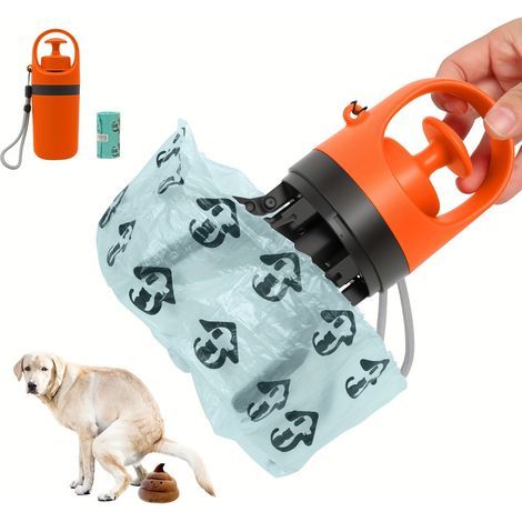 Ramasse-crottes portable orange pour chiens, avec six griffes pour faciliter les promenades et éviter les salissures. (1/5)